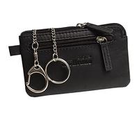 Deluxe Key Case Leather Black with Carbiner and Key Ring and Coin Compartment Key Case Leather Black, Cowhide nappa black, M