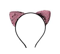 Deluxe Kids Sequins Fluffy Amnimal Ear Headbands - Kids Headdress Fancy Dress Ears Accessory by Lizzy® (Sequin Ears Cat - Baby Pink)