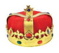 Adults Mens Royal Kings Hat Gold Plastic Red Velvet Hat Fancy Dress Accessory