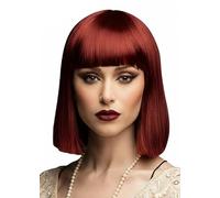 Deluxe Ladies 1920s Flapper Girl Burgundy Blunt Bob Wig with Fringe