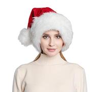 Deluxe Large Christmas Santa Hat in Red for Men and Women, Warm Ski Holiday Cosplay Hat Great for Christmas Party, Thick and Fluffy