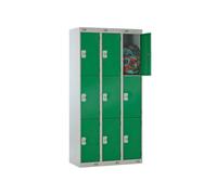 Deluxe Lockers Nest Of 3, 3 Door, 90wx45dx180h (cm), Cam Lock (2 Keys), Green