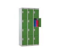 Deluxe Lockers Nest Of 3, 4 Door, 90wx45dx180h (cm), Hasp Lock, Green