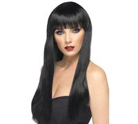 Deluxe Long Black Wig Fringed Wig Morticia Vampiress Immortal Soul Fancy Dress