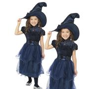 Deluxe Midnight Witch Costume Girls Halloween Witches Fancy Dress Outfit Age 4-1