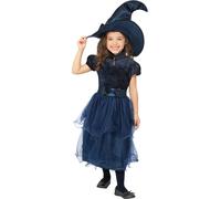 Smiffys Deluxe Midnight Witch Costume, Blue with Dress & Hat, Halloween Child Fancy Dress, Witch Dress Up Costumes