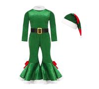 Deluxe Miss Elf Costume Santa's Helper Christmas Fancy Dress Outfit Little Santas Girls Red Striped Stockings Baby Accessory Props For Halloween Carnival Parties (c#Green,6-7 Years)