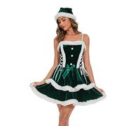 Deluxe Ms Claus Costume,Miss Santa Christmas Costume Lingerie For Women Plus Size Dresses 24 Tree Xmas Fancy Dress Adults Long Sleeve Flared Jumpsuit With Hat (2#Green,L)