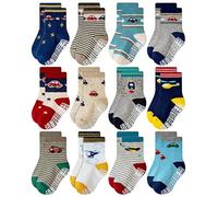 Deluxe Non Skid Anti Slip Slipper Cotton Crew Socks With Grips For Baby Toddlers Kids Boys - -