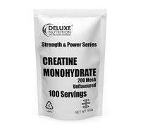 Deluxe Nutrition Pure Creatine Monohydrate Powder 500g - Micronized Ultra-Fine 200 Mesh for Max Solubility - Unflavoured Pre-Workout & Post-Workout Supplement - 100 Servings, Resealable Pouch