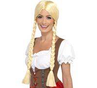 Deluxe Oktoberfest Girl Bavarian Beer Girl Fancy Dress Blonde Wig Pigtails