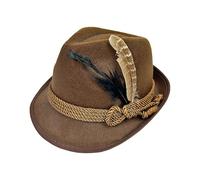 Deluxe Oktoberfest Hat Brown German Bavarian Hat with Feather, One Size - Ideal for Fancy Dress Accessory, Oktoberfest (Coffee)