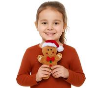 Deluxe Paws Christmas Gingerbread Man Plush, 20cm Soft Brown Stuffed Figure with Santa Hat, Red Bow Tie, White Lace Trim, Holiday Decoration