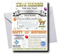 Deluxe PERSONALISED Birthday Card for Men and Women, UNIQUELY INDIVISUALISED for Anybody That Was Born on 23rd of MARCH, Any Name & Any Age Added, Ideal Keepsake Cards