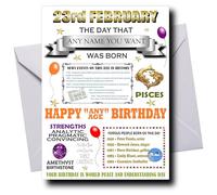 Deluxe PERSONALISED Birthday Card for Men and Women, UNIQUELY INDIVISUALISED for Anybody That Was Born on 23rd of FEBRUARY, Any Name & Any Age Added, Ideal Keepsake Cards