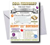 Deluxe PERSONALISED Birthday Card for Men and Women, UNIQUELY INDIVISUALISED for Anybody That Was Born on 29th of FEBRUARY, Any Name & Any Age Added, Ideal Keepsake Cards