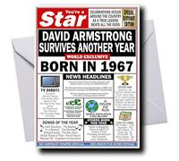 Deluxe PERSONALISED Birthday Card for Men & Women, Born in 1967, ADD ANY NAME, Full of Facts & Nostalgic Memories, Any Personalisation Artfully Merged into the Main Headline, Ideal Keepsake Cards