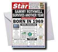 Deluxe PERSONALISED Birthday Card for Men & Women, Born in 1969, ADD ANY NAME, Full of Facts & Nostalgic Memories, Any Personalisation Artfully Merged into the Main Headline, Ideal Keepsake Cards