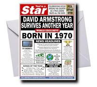 Deluxe PERSONALISED Birthday Card for Men & Women, Born in 1970, ADD ANY NAME, Full of Facts & Nostalgic Memories, Any Personalisation Artfully Merged into the Main Headline, Ideal Keepsake Cards