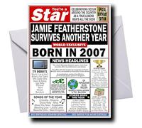 Deluxe PERSONALISED Birthday Card for Men & Women, Born in 2007, ADD ANY NAME, Full of Facts & Nostalgic Memories, Any Personalisation Artfully Merged into the Main Headline, Great Keepsake Cards