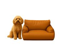 Deluxe Pet Sofa for Small to Medium Dogs, Tan Leather-Look Raised Bed, 70x45x38cm, Deep Cushioned Dog Couch, Wipe-Clean Surface, Supportive Sides for Secure & Cozy Lounging