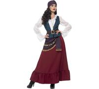 Smiffys Deluxe Pirate Buccaneer Beauty Costume, Purple Dress, Sash, Bandana & Necklace, Fancy Dress