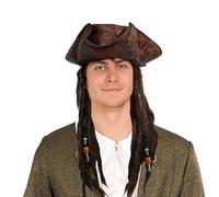 Deluxe Pirate Tricorn Hat with Dreadlocks - Handmade Faux Leather Captain Hat for Costume & Cosplay.