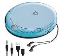 Deluxe Products CD Player Portable with 60 Second Anti Skip, Stereo Earbuds, Includes Aux in Cable and AC USB Power Cable for use at Home or in Car. Blue