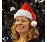 DELUXE QUALITY SANTA HAT. FESTIVE WINTER CAP. SHIMMERING RED. GREAT FAKE FUR.