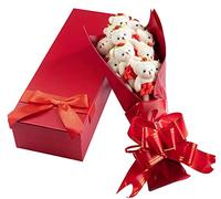 Deluxe Red Love Bear Bouquet in Gift Box - One Dozen Long Stemmed Rose Stuffed Flower Plush Bears w Tutus- Wrapped in Ribbon Bow - Mother's Day Gift for Mom - Great for Graduation & Promposals