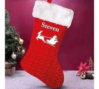 Deluxe Red Velvet Christmas Stocking with Santa Design, Personalised Holiday Home Decor