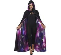 Smiffys Deluxe Reversible Galaxy Ouija Cape, Black & Purpl Unisex, Halloween Fancy Dress Accessory, Halloween Dress Up Accessories
