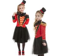Deluxe Ringmaster Costume Red Circus Showtime Girls Fancy Dress Outfit Age 4-12