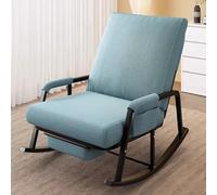 Deluxe Rocking Chair with Telescopic Footrest Soft Velvet Nursery Recliner Comfortable Glider for Living Room Balcony & Terrace Sky Blue Color