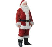 Deluxe Santa Claus Costume Set, Christmas Suit with Coat, Pants, Hat, Beard, Belt, Gloves and Boot Covers (D-Eleven piece set, S (30KG-50KG))