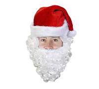 Deluxe Santa Hat and Full White Curly Beard Set for Adults - Plush Christmas Costume Accessory Kit - Festive Holiday Fancy Dress Up Supplies