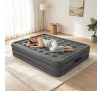 Deluxe Self Inflating Airbed Double Portable Soft Flocked Top Durable Support, Quick Inflation, Travel & Guest Bed (Grey)