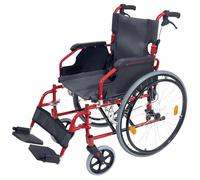 Deluxe Self Propelled Aluminium Wheelchair - Compact Foldable Design - Red