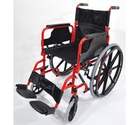 Deluxe Self Propelled Steel Wheelchair - Semi-Foldable Design - Red Finish