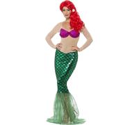 Smiffys Deluxe Sexy Mermaid Costume, Green with Sequin Full Length Dress & Hair Clip, Fairytale, Wings and Wands Fancy Fancy Dress, Mermaid Dress Up Costumes