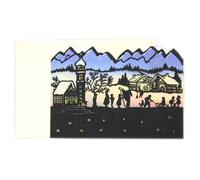 Deluxe Silhouette Mini Advent Calendar Christmas Card Tealight Lantern - Alpine Village
