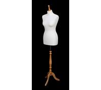 DELUXE Size 12 Female Dressmaking Dummy Tailors Bust Mannequin CREAM Jersey BEECH Effect Tripod Wooden Stand