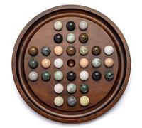 Deluxe Solitaire Playset: 12.6 Inch Solid Wooden Board, 32 Natural Marble Balls, Single Player Strategy and Thinking Games