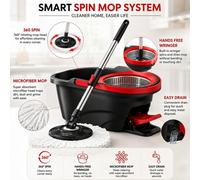 Deluxe Spin Mop And Bucket Set With Stainless Steel Wringer, Foot Pedal, Adjustable Telescopic Handle 48Cm 135Cm, 2 Mop Heads