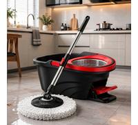 Deluxe Spin Mop Set With Stainless Steel Handle 2 Microfiber Heads And Foot Pedal Spin Bucket Floor Cleaning Mop Set