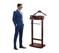 Deluxe Suit Holder with Wide Shoulder Hanger, Freestanding Suit Rack Stand with Tray, Solid Wood Suit Valet Stand with Drawer, for Men's or Women's Clothes, 43.1x34.2x106.6 cm(02