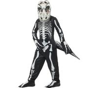 Smiffys Deluxe T-Rex Skeleton Costume, with Bodysuit, Blac Tail & Mask with Lenticular 3D Print Eyes, Halloween Child Fancy Dress, Dinosaur Dress Up Costumes
