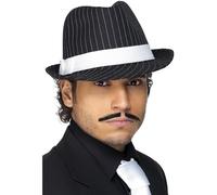 Smiffys Deluxe Trilby Hat, Black White Pinstripe and White Band, 1920's Razzle Fancy Dress, Adult Dress Up Hats