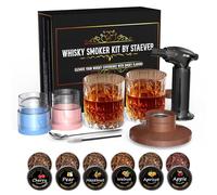 Deluxe Whiskey Smoker Kit with Torch - Includes 6 Natural Wood Chip Flavors, 2 Premium Glasses, & 2 Ice Molds - Cocktail Infuser for Old Fashioned & Bourbon for Men & Dads