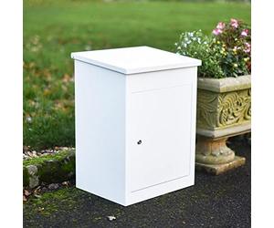 Deluxe White "Bexley" Free Standing Parcel Box Lockable Parcel Drop Bin for Outdoor Use, Large Volume Parcel Storage, Secure Home Delivery Solution